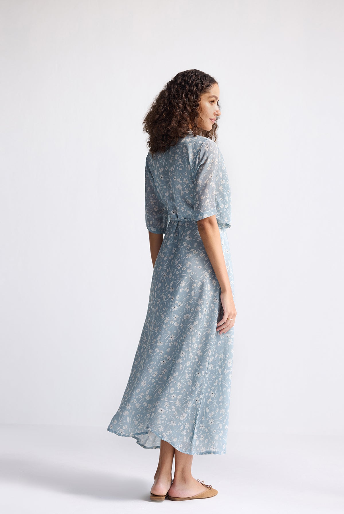 Maxi Wrap Dress in Light Blue Florals Longshot