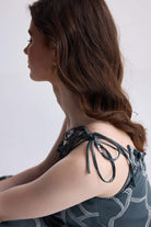 One Shoulder Maxi Dress in Abstract Stripes Closeup