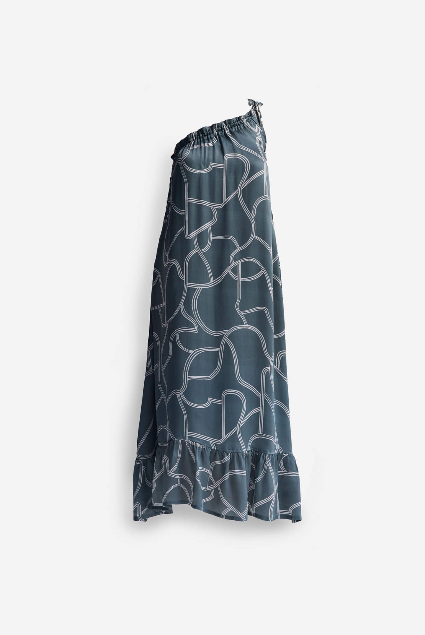 One Shoulder Maxi Dress in Abstract Stripes Flat Lay