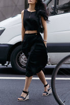 Overlap Midi Skirt in Black Moodshot
