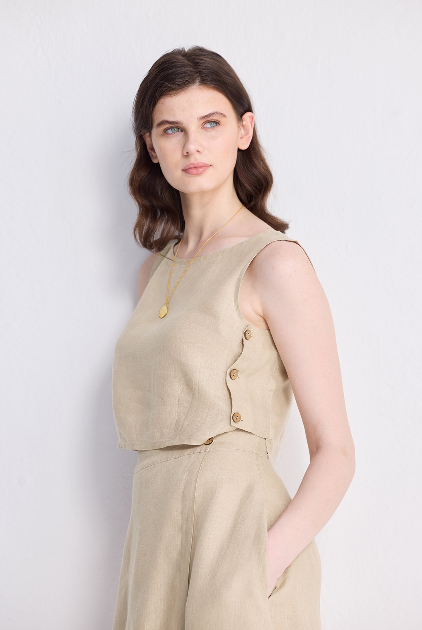 Overlap Midi Skirt in Neutral Beige Medium Shot