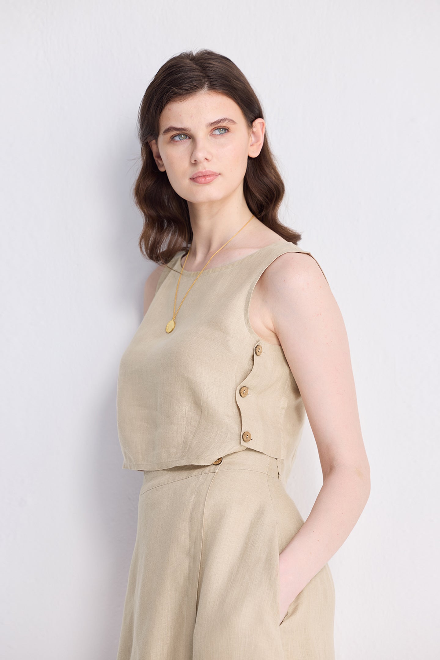 Overlap Midi Skirt in Neutral Beige Medium Shot