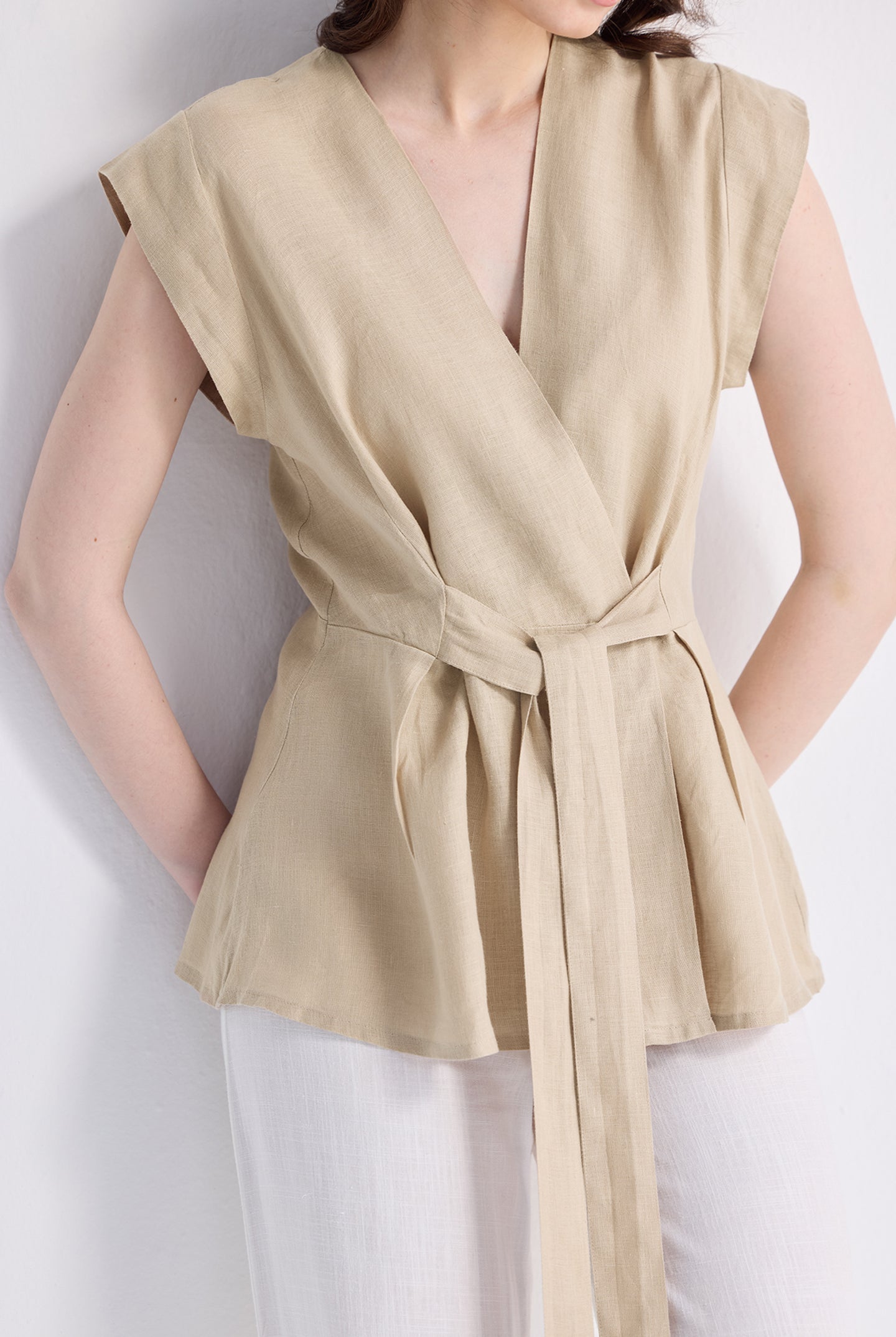Power Moves Short Sleeve Top in Neutral Beige Closeup