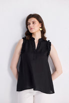 Sleeveless Hemp Top with Ruffles in Black Medium Shot