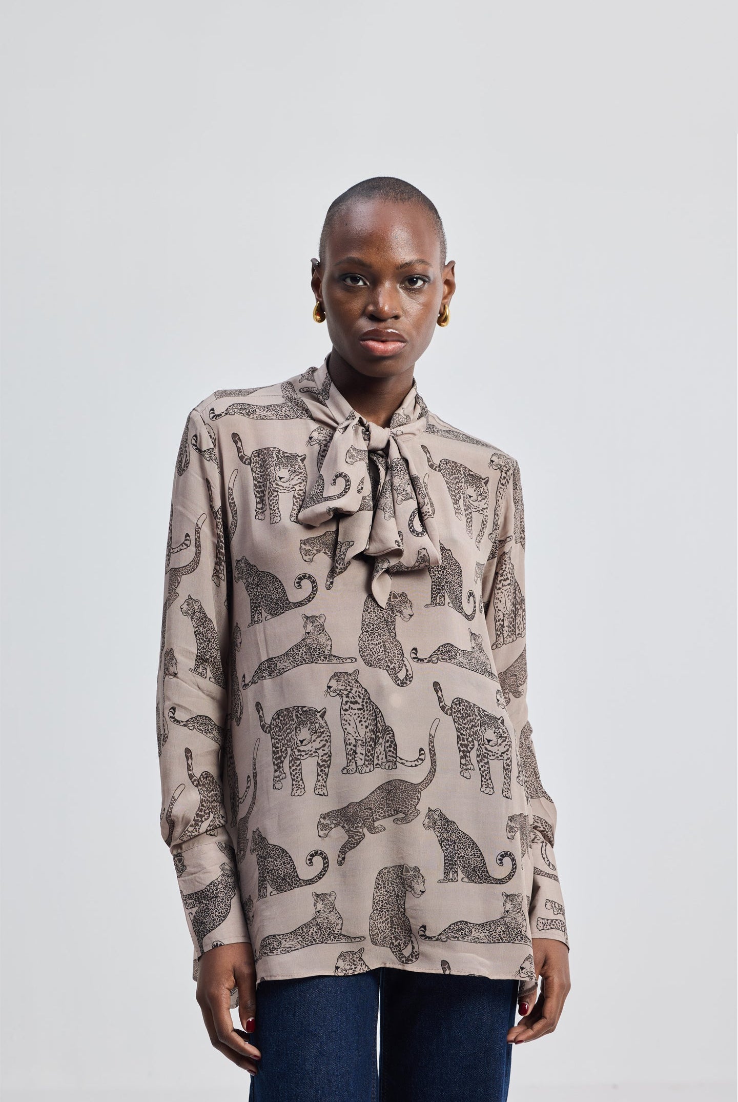 Relaxed-Fit Top with Front-tie in Animal Print