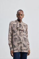 Relaxed-Fit Top with Front-tie in Animal Print