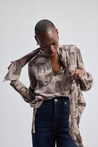 Relaxed-Fit Top with Front-tie in Animal Print