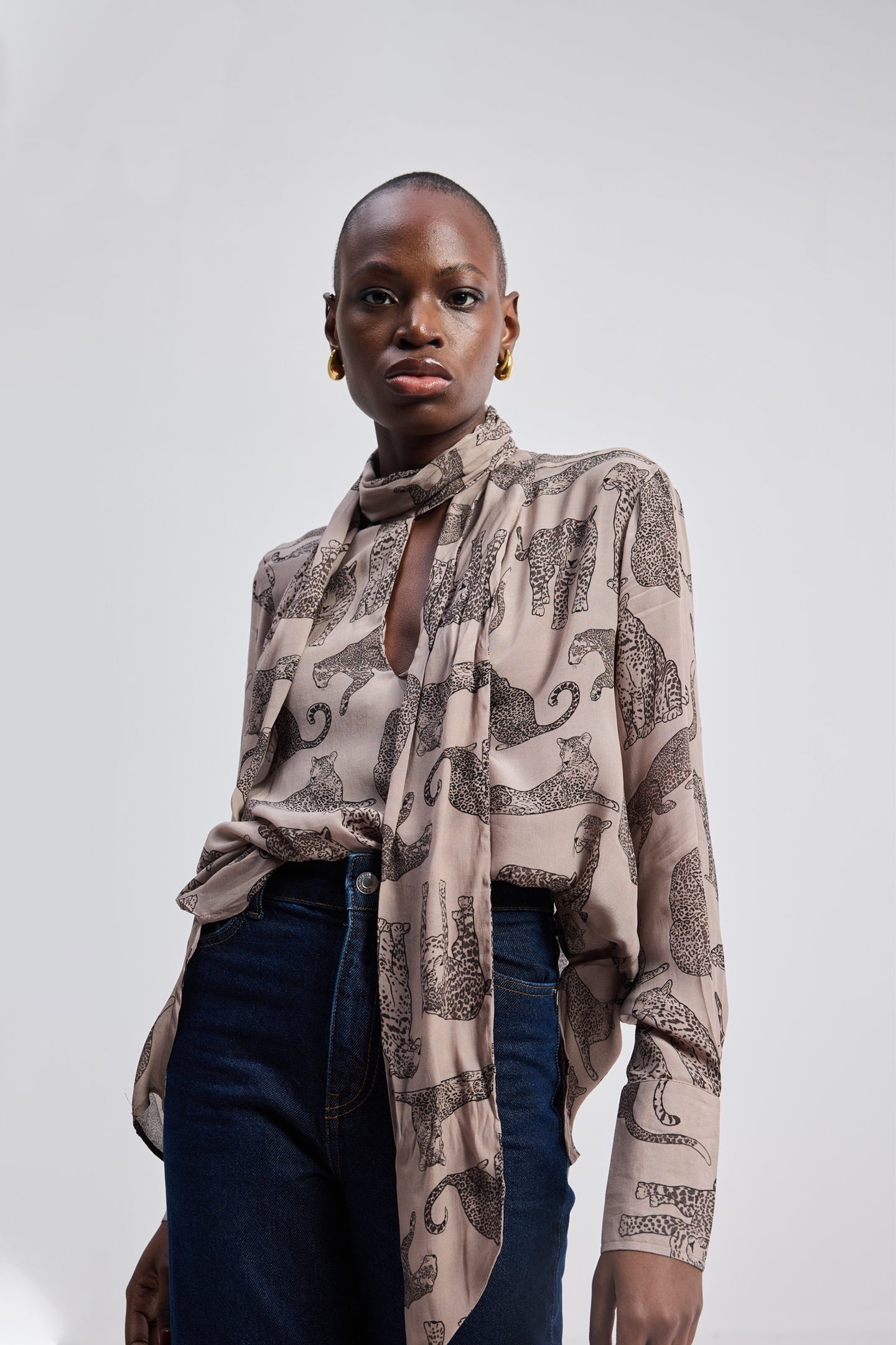Relaxed-Fit Top with Front-tie in Animal Print