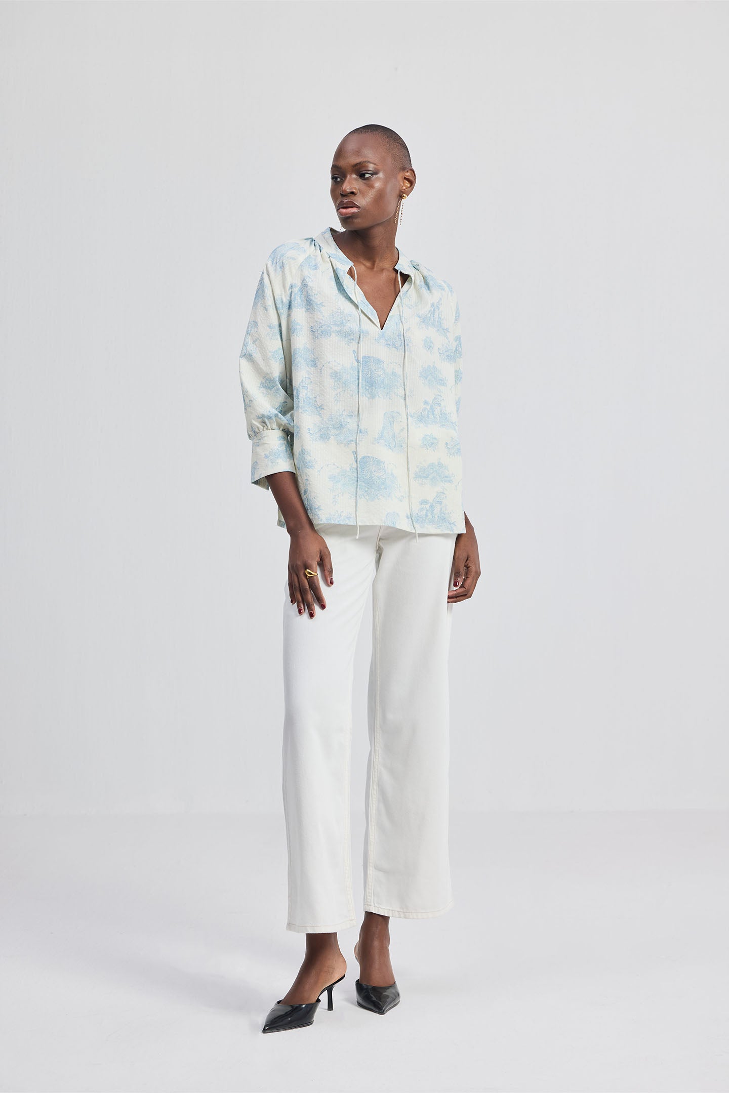 Relaxed-fit Shirt with Drawstring in Animal Print
