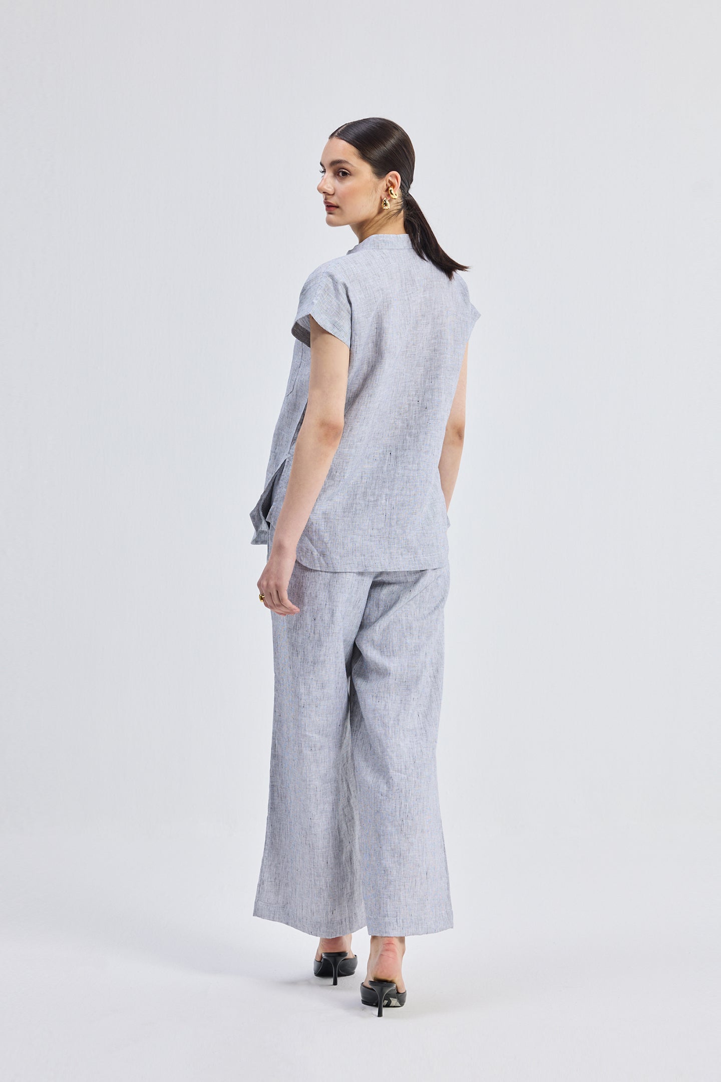 Relaxed-fit Shirt Set in Linen Stripes
