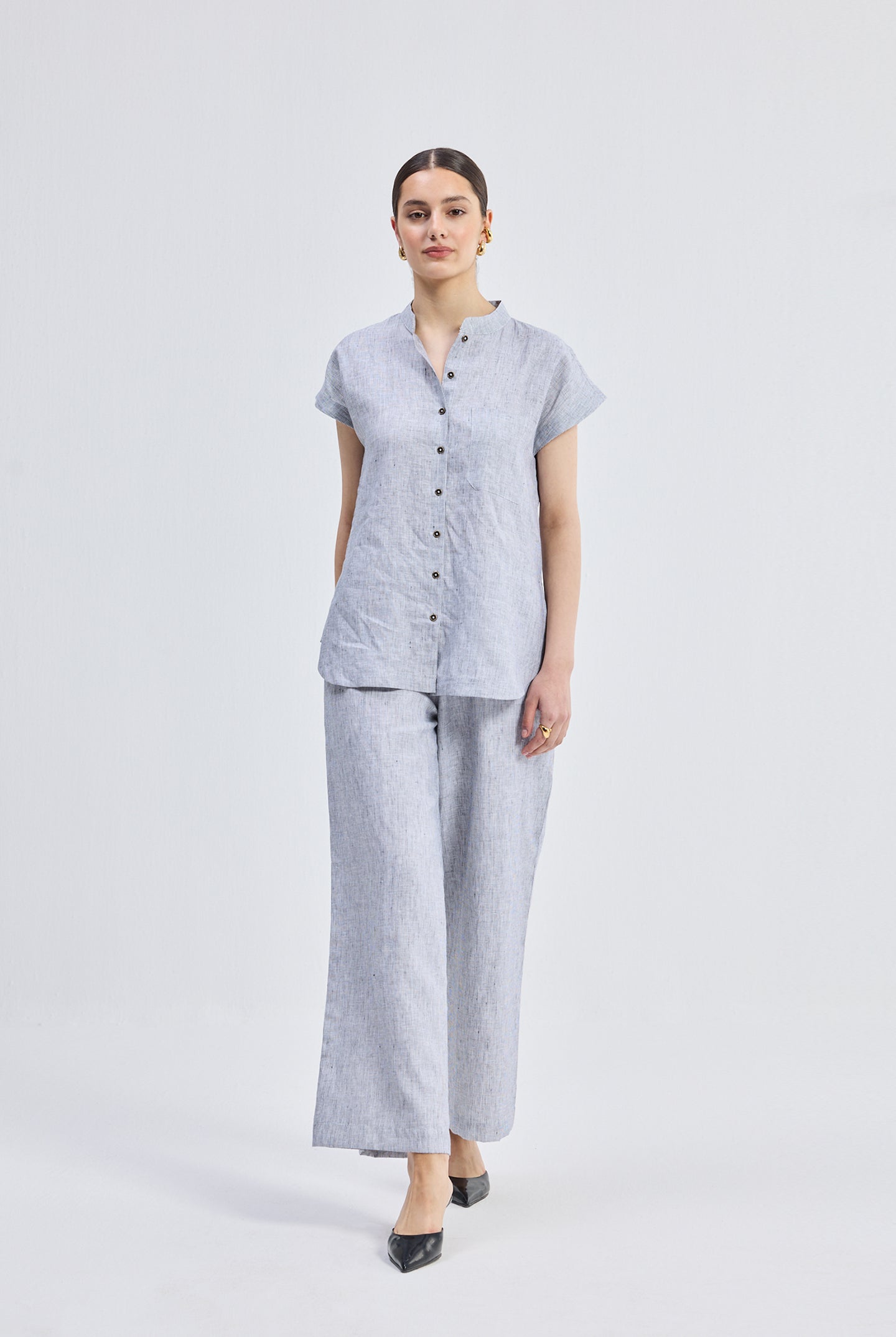 Relaxed-fit Shirt Set in Linen Stripes