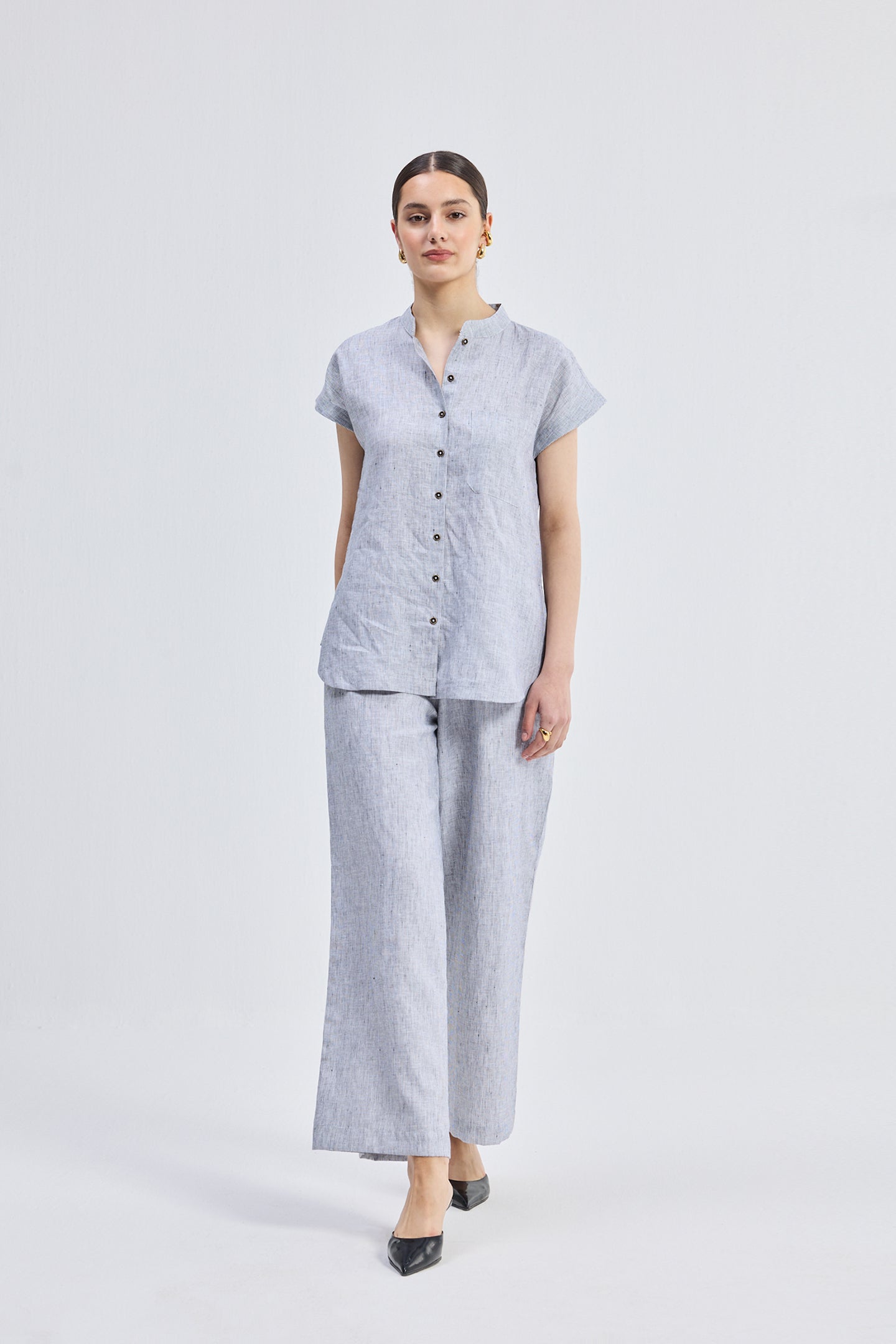 Relaxed-fit Shirt Set in Linen Stripes