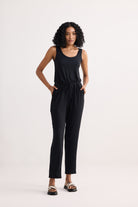 Relaxed Drawstring Jumpsuit in Black Longshot