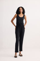 Relaxed Drawstring Jumpsuit in Black Longshot