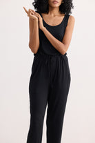 Relaxed Drawstring Jumpsuit in Black  Closeup