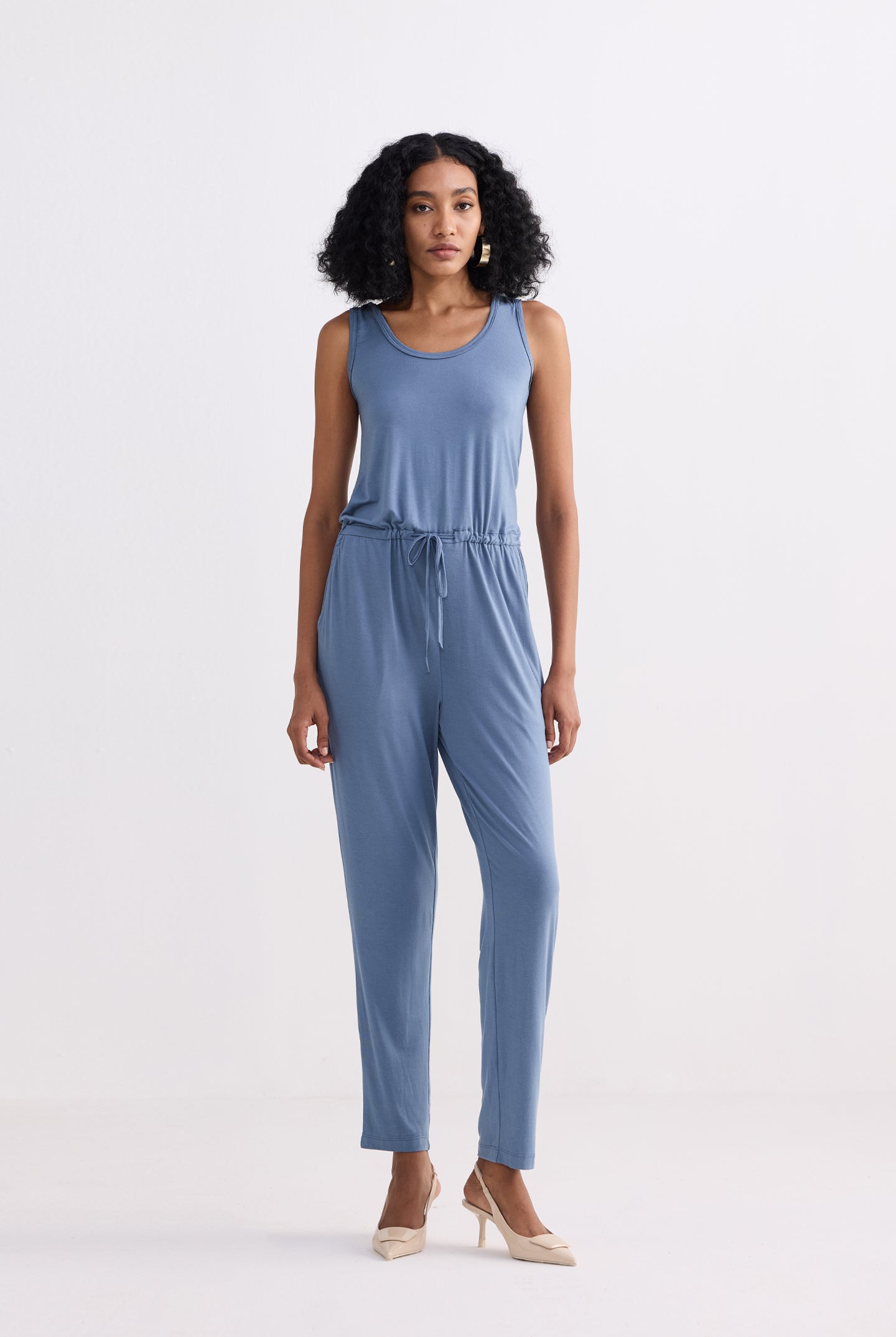Relaxed Drawstring Jumpsuit in Blue Longshot