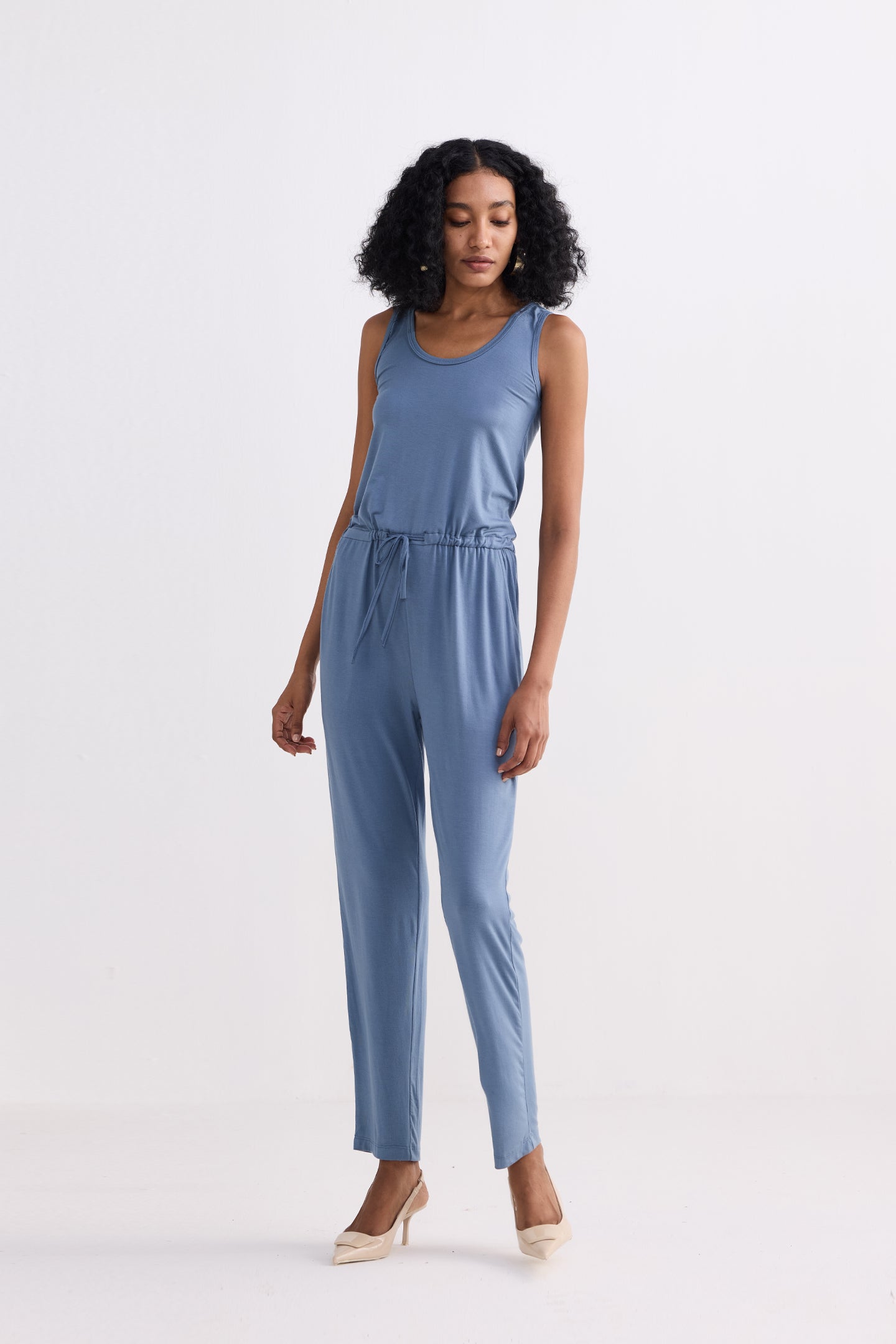 Relaxed Drawstring Jumpsuit in Blue Longshot