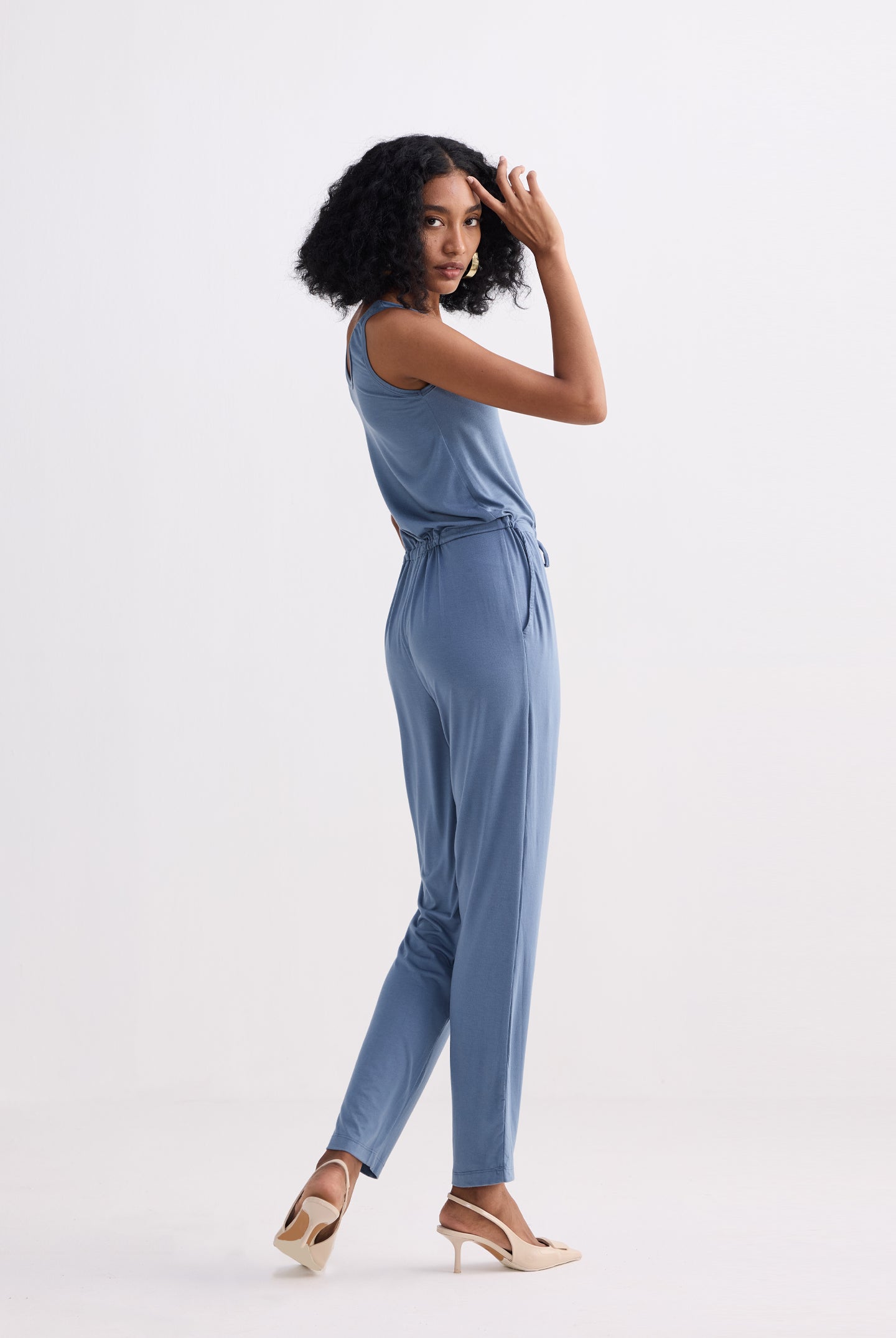 Relaxed Drawstring Jumpsuit in Blue Longshot