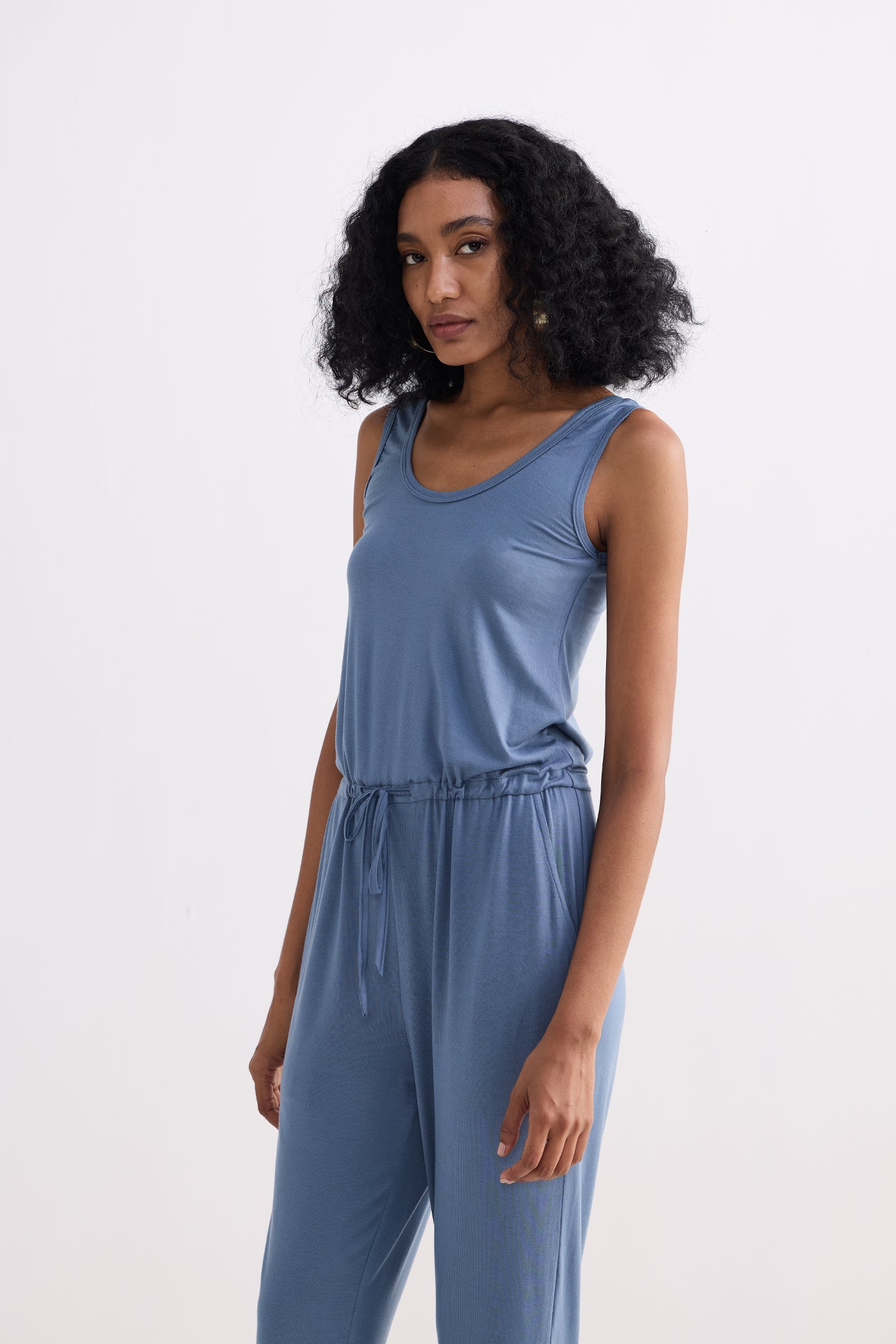 Relaxed Drawstring Jumpsuit in Blue Longshot