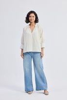 Relaxed Fit Top with Front-tie in Cream Longshot