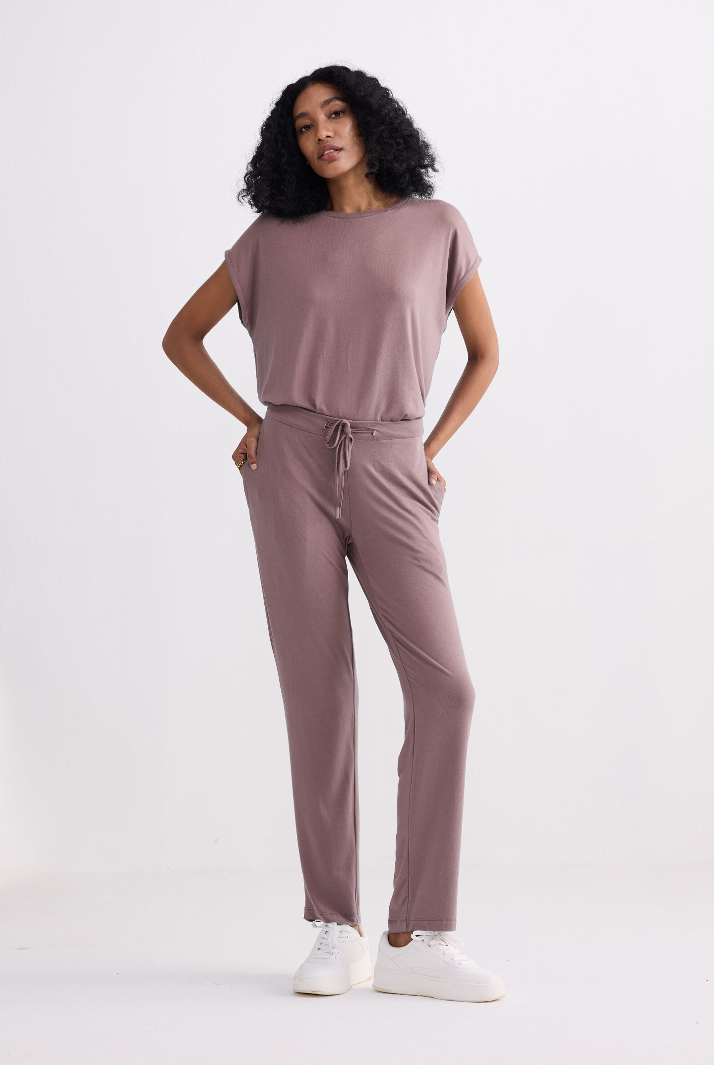 Women’s Dusty Rose Relaxed Tee Set with Drawstring Pants