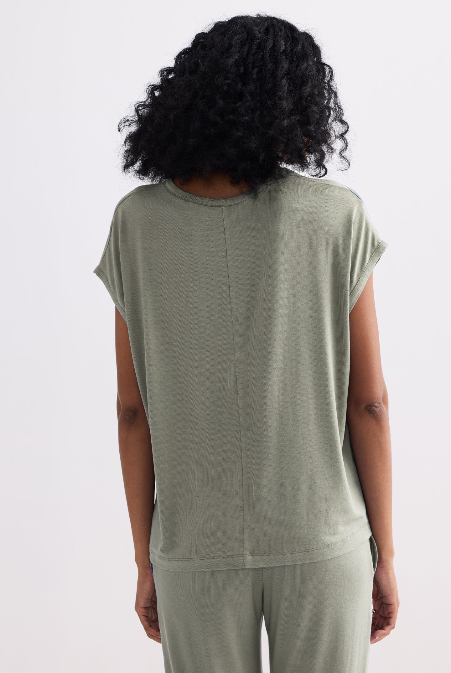 Olive green relaxed tee women back view