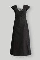 Ruched Dress with Front Slit in Black Flat Lay