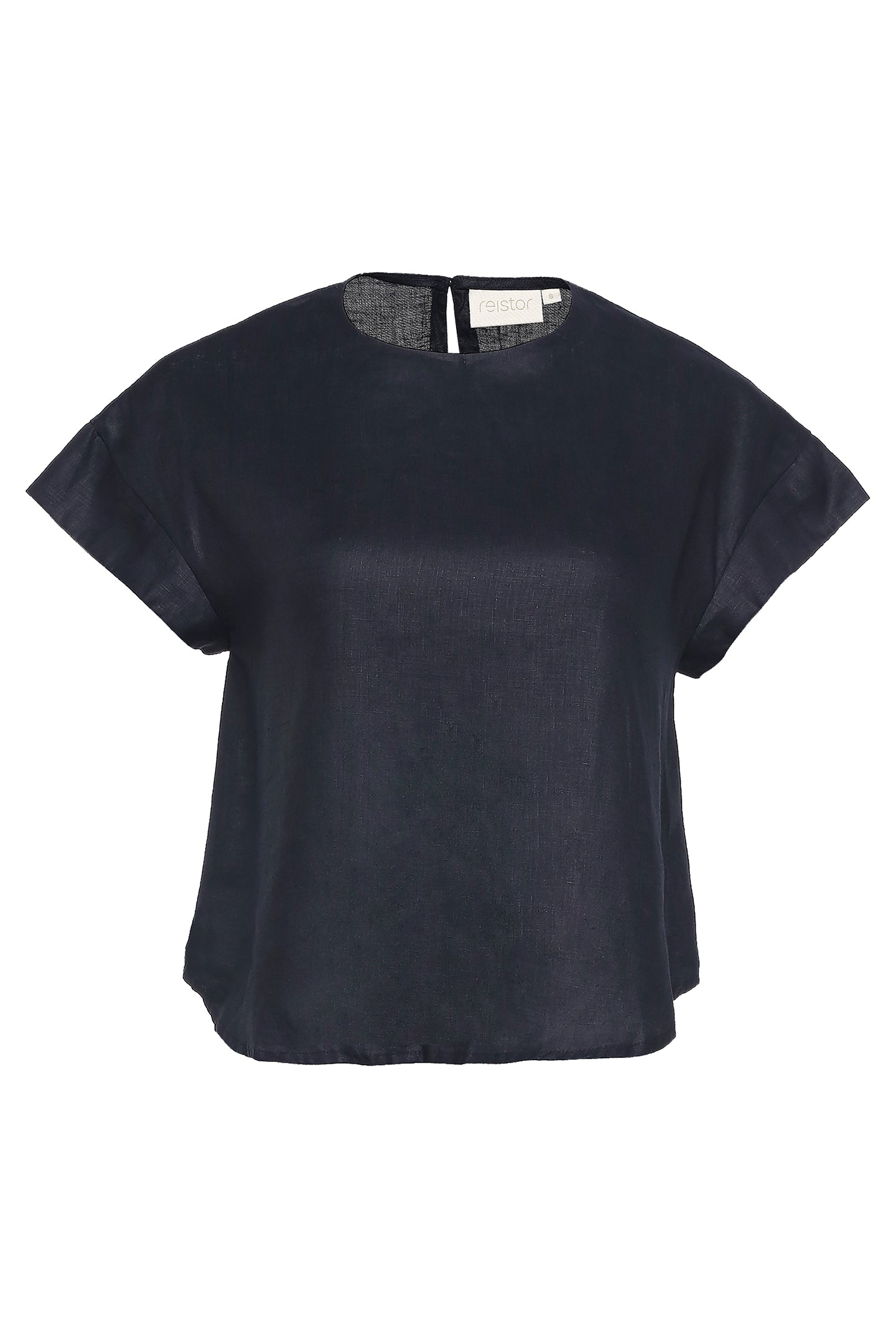 Black short-sleeve top on a white background