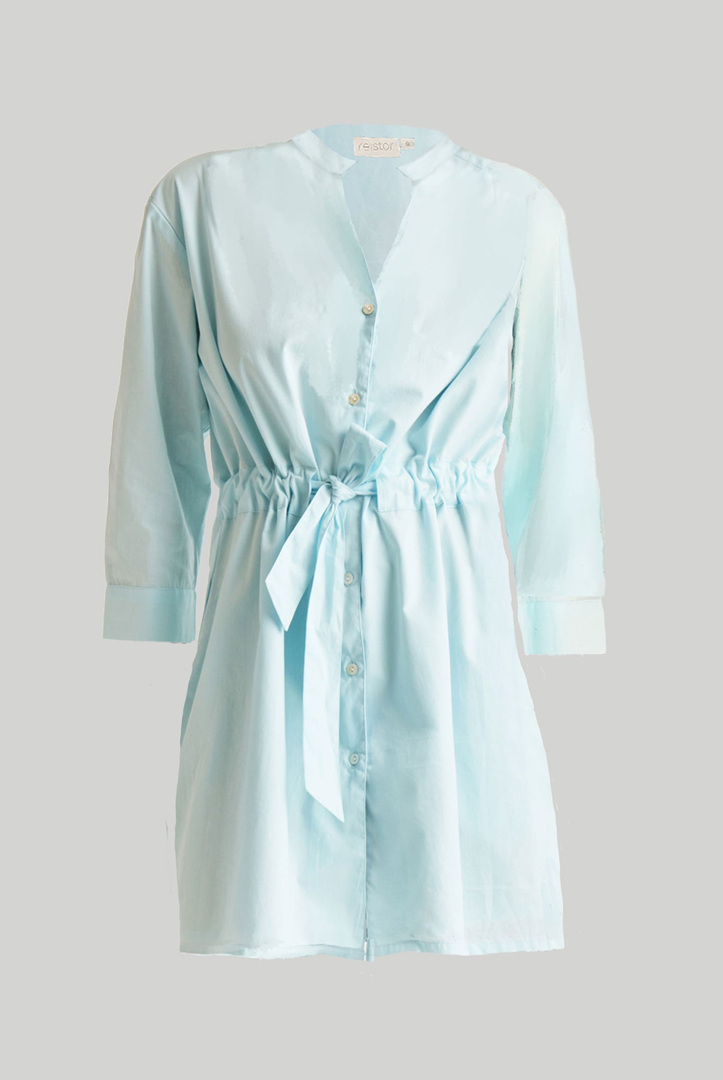 Short Tie Waist Dress in Summer Blue Flat Lay