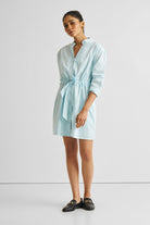 Short Tie Waist Dress in Summer Blue Long Shot