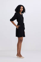 Short Dress with a Waist-tie in Black Longshot