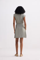 Short Dress With Smocking Side Detail in Light Olive Longshot