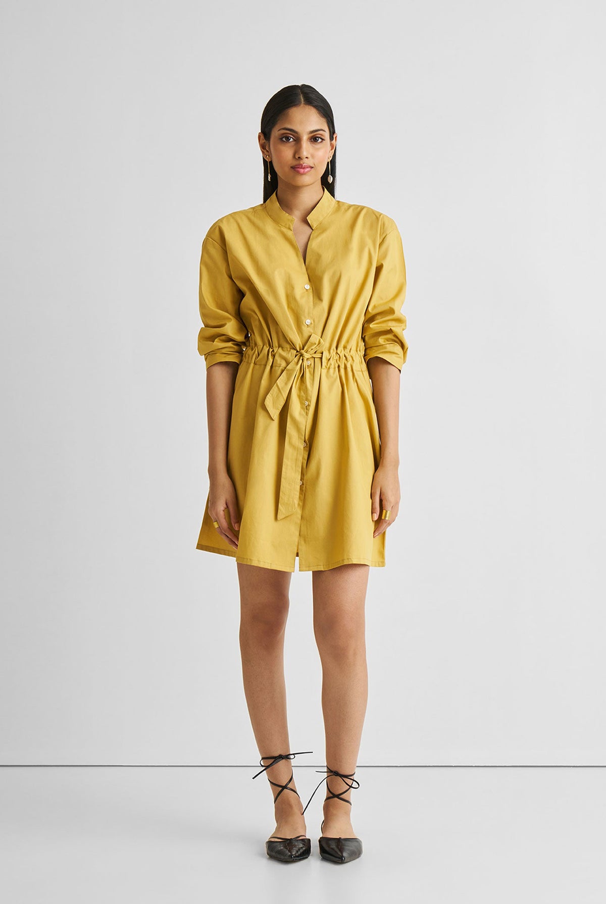 Short Tie Waist Dress in Tuscan Sun Long Shot