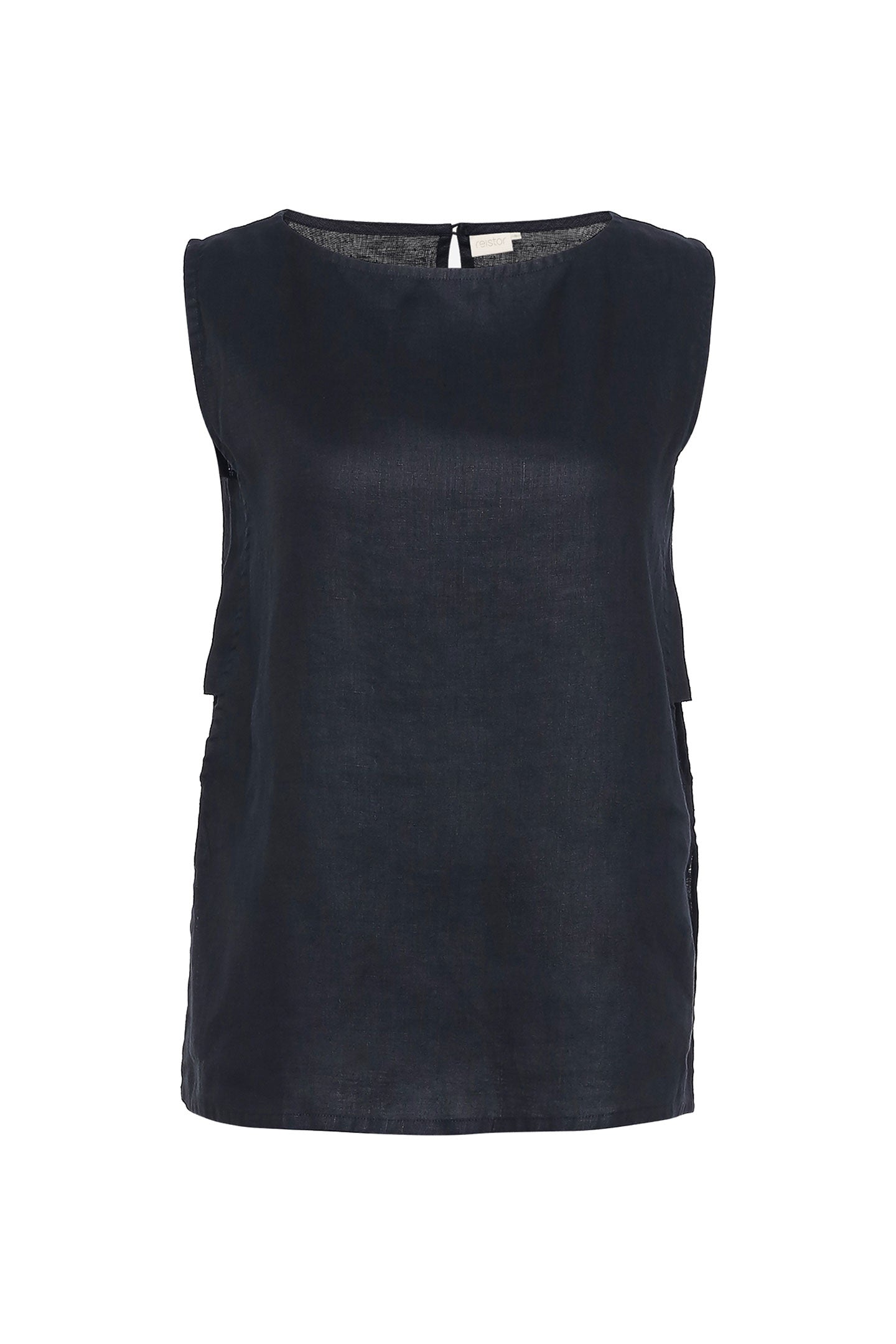 Black sleeveless top on a white background