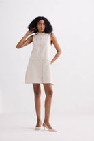 The Cotton Tweed Shift Dress in Cream Longshot