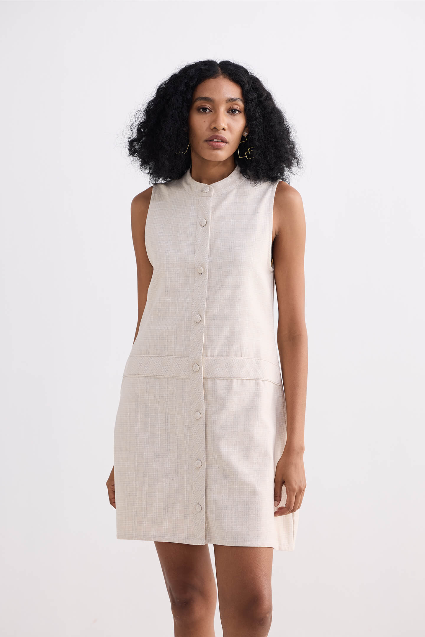 The Cotton Tweed Shift Dress in Cream Longshot