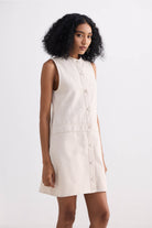 The Cotton Tweed Shift Dress in Cream Longshot