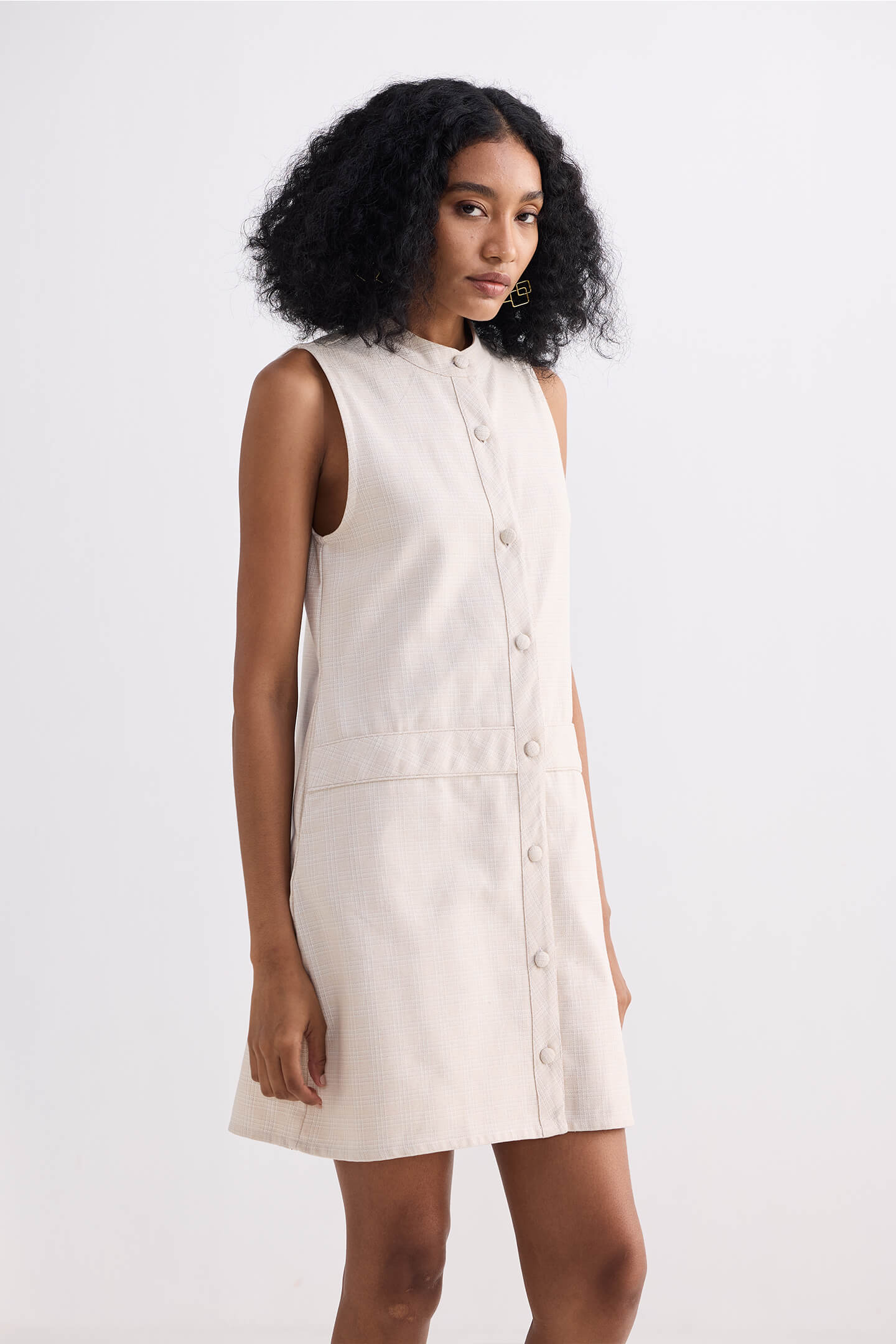The Cotton Tweed Shift Dress in Cream Longshot