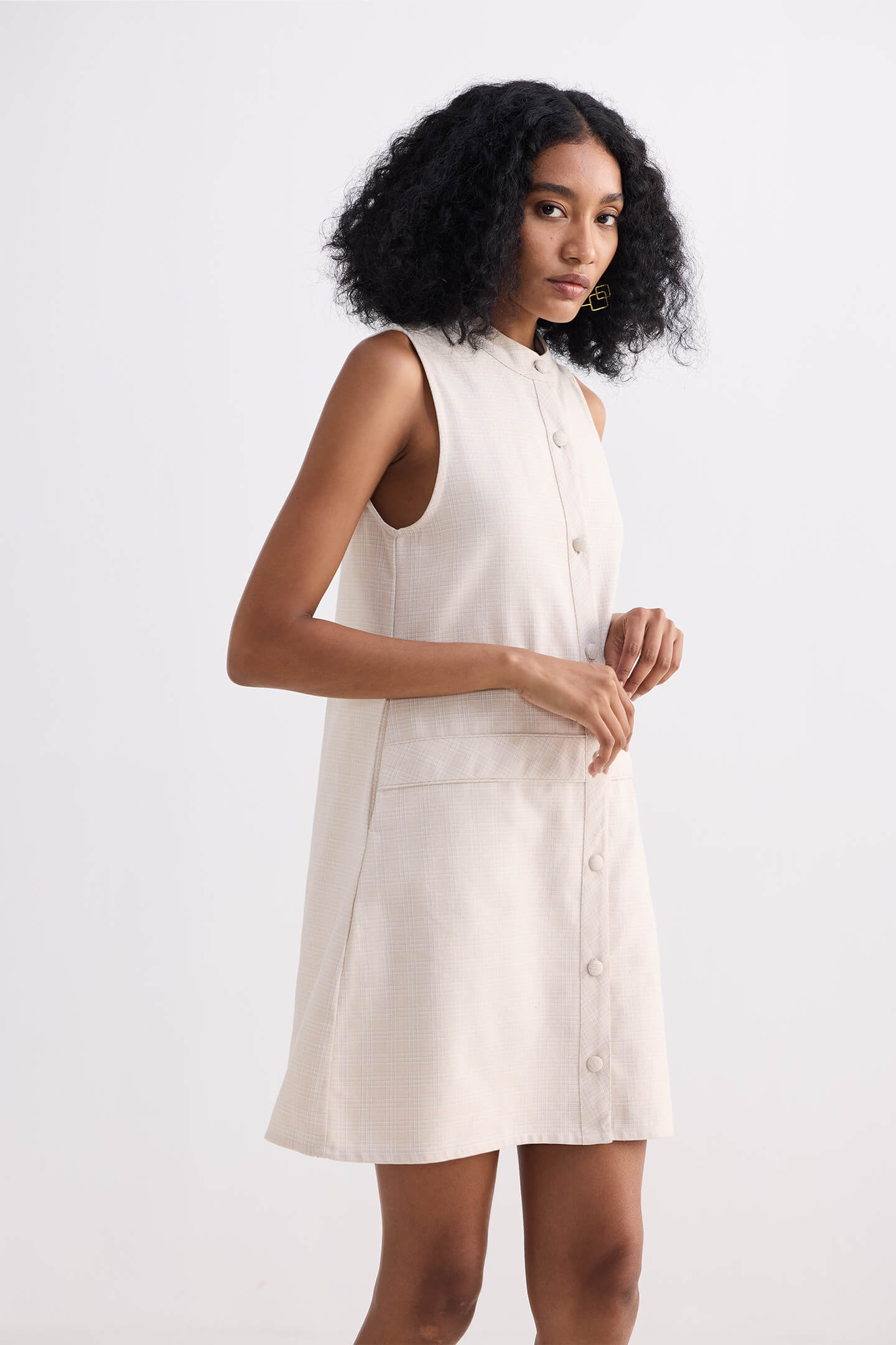 The Cotton Tweed Shift Dress in Cream Longshot