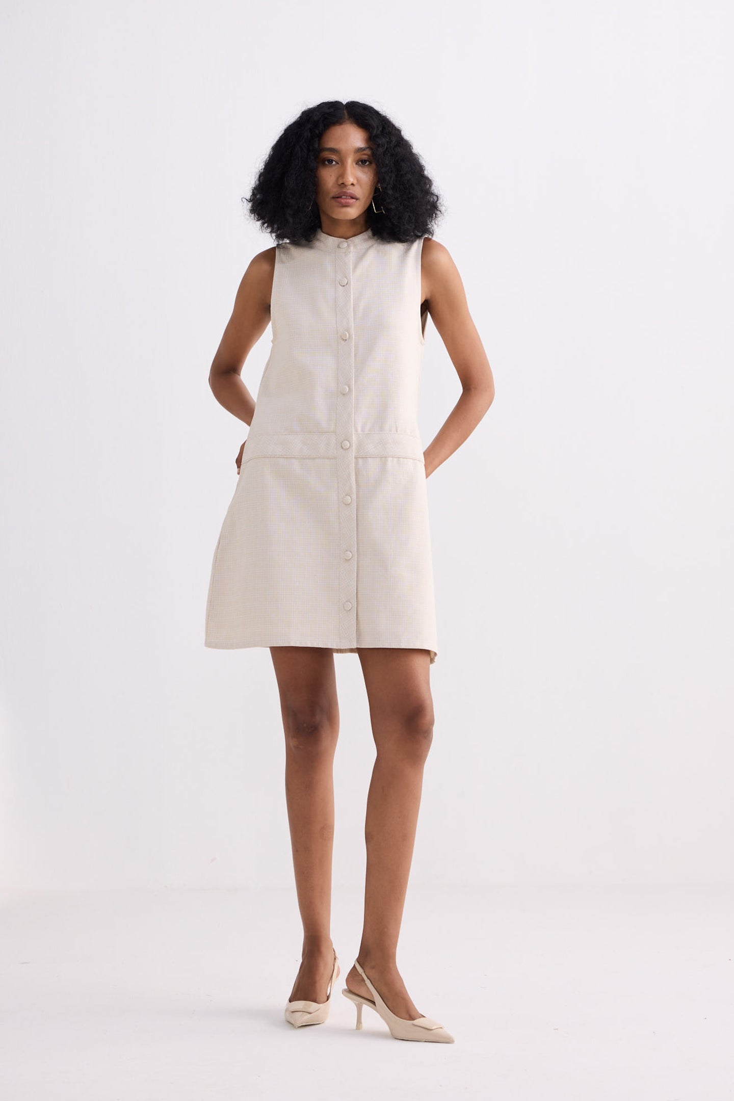 The Cotton Tweed Shift Dress in Cream Longshot