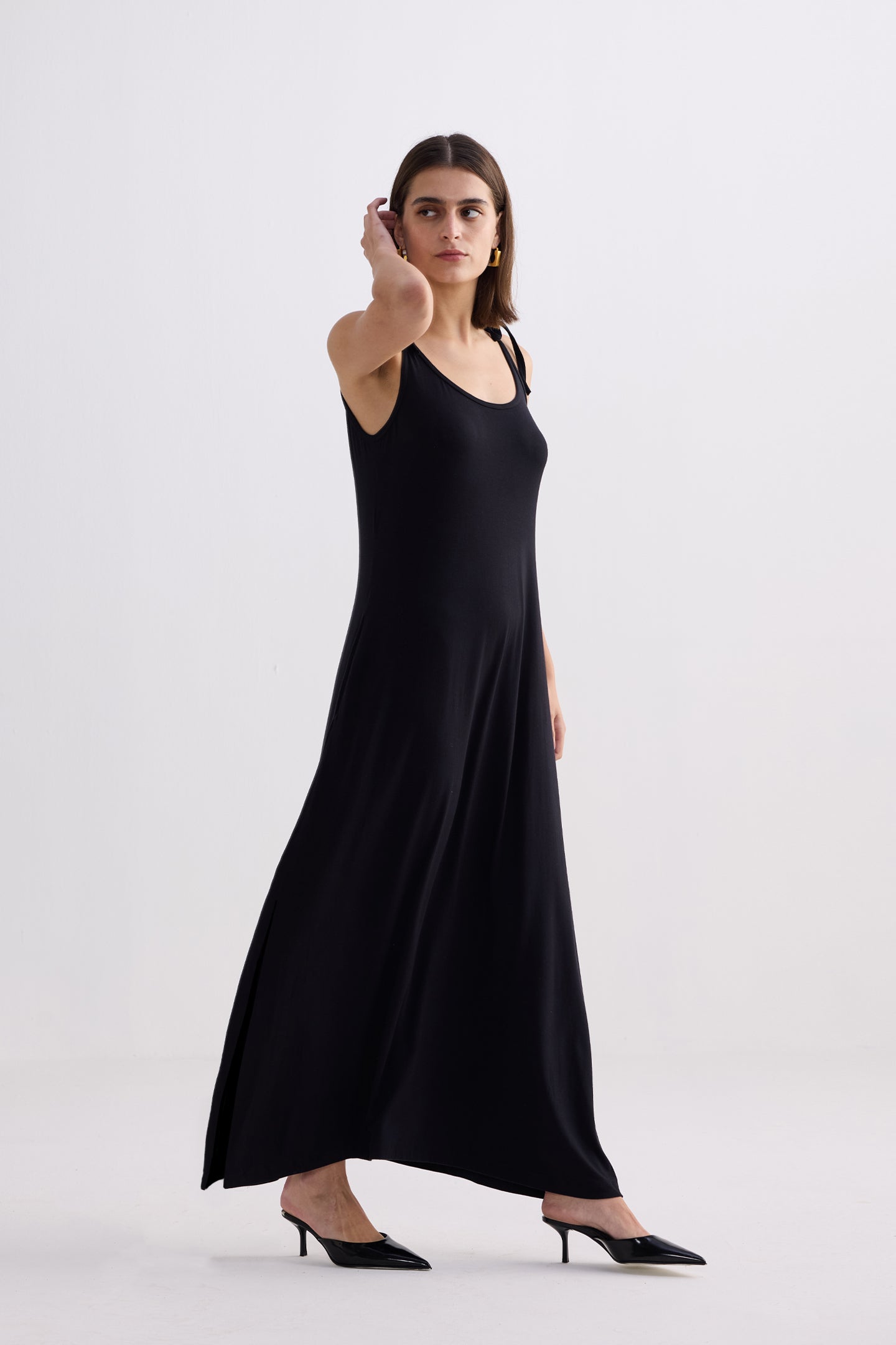 Tie-Detail Maxi Dress in Black Longshot