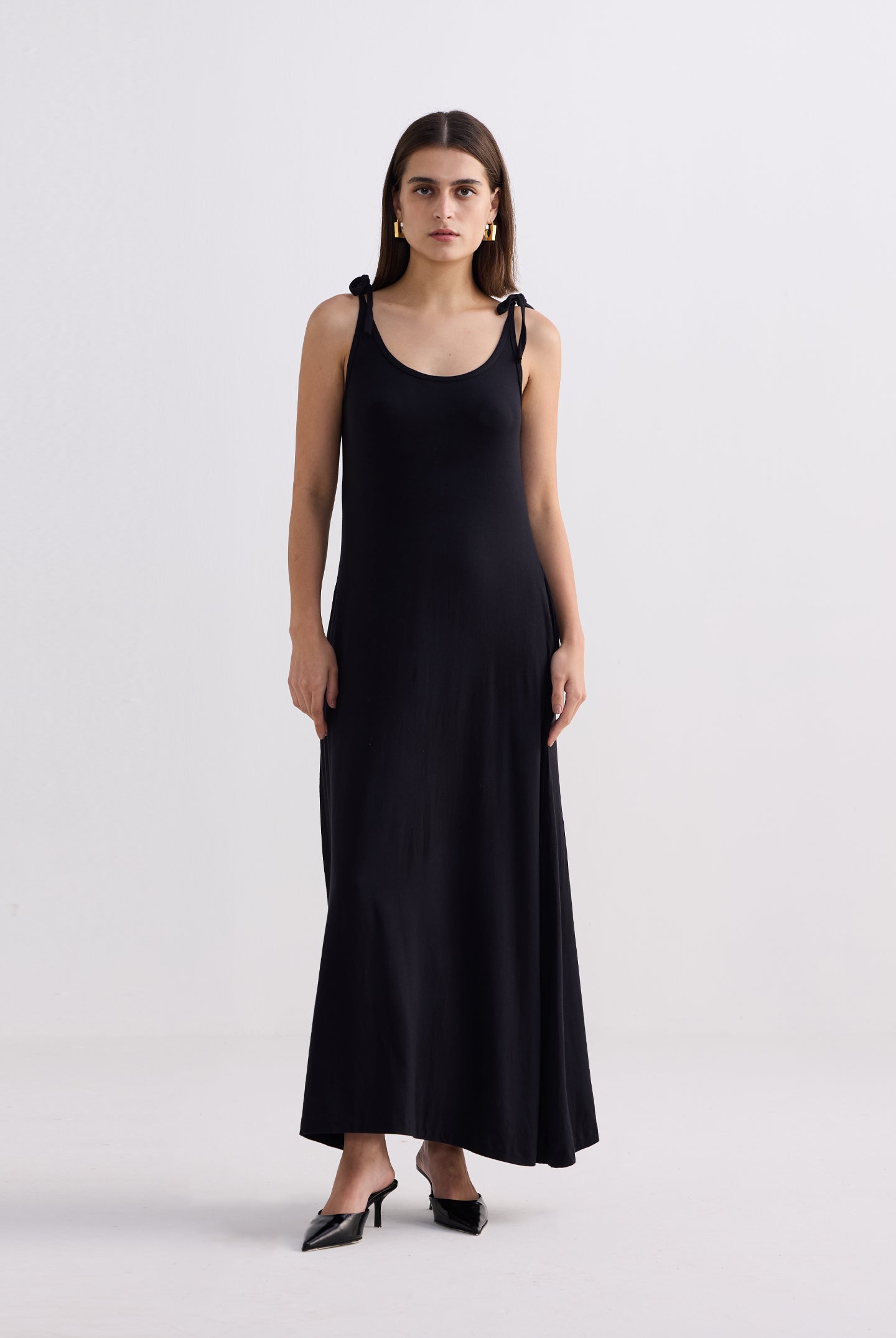Tie-Detail Maxi Dress in Black Longshot