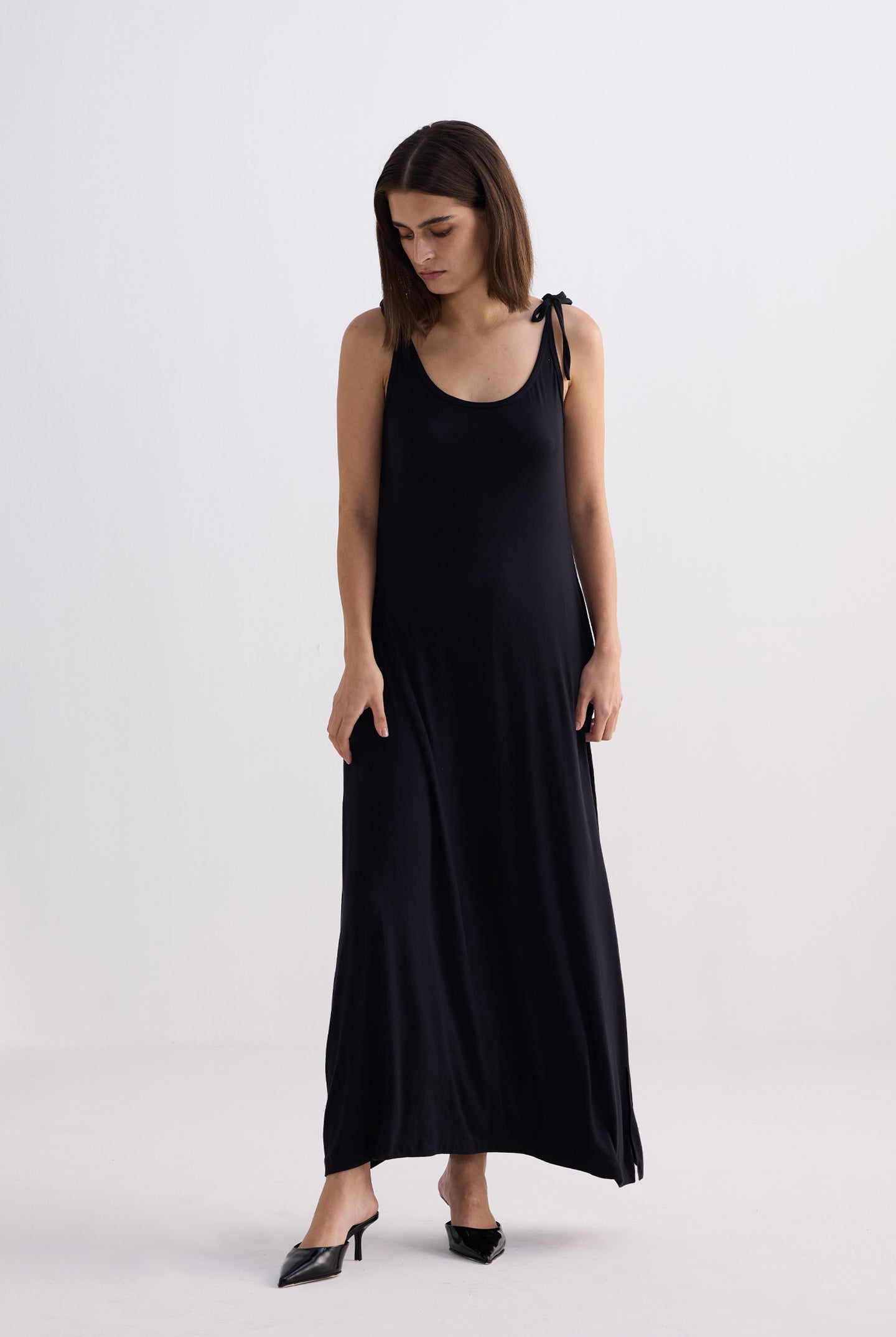 Tie-Detail Maxi Dress in Black Longshot