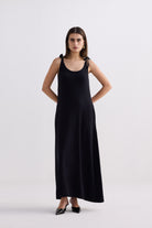 Tie-Detail Maxi Dress in Black Longshot