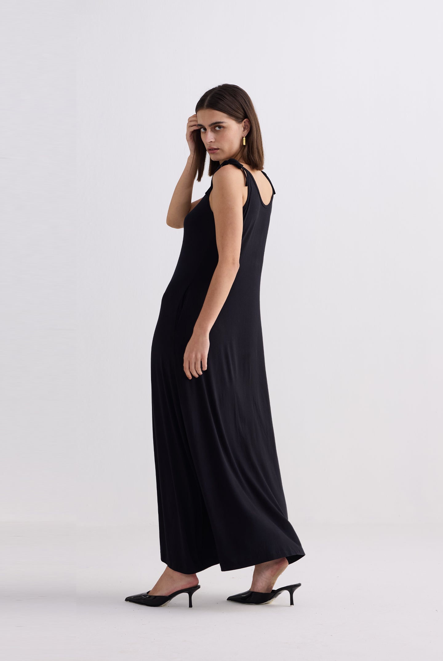 Tie-Detail Maxi Dress in Black Longshot
