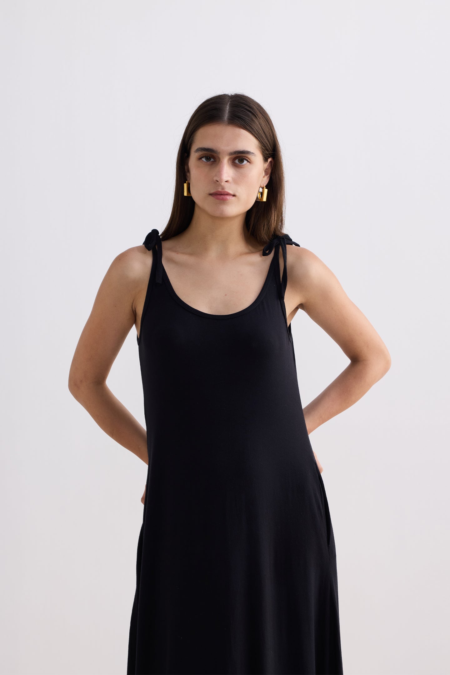 Tie-Detail Maxi Dress in Black Longshot