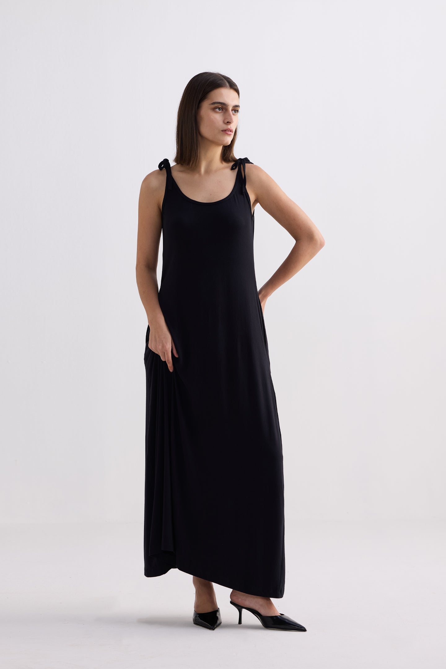 Tie-Detail Maxi Dress in Black Longshot
