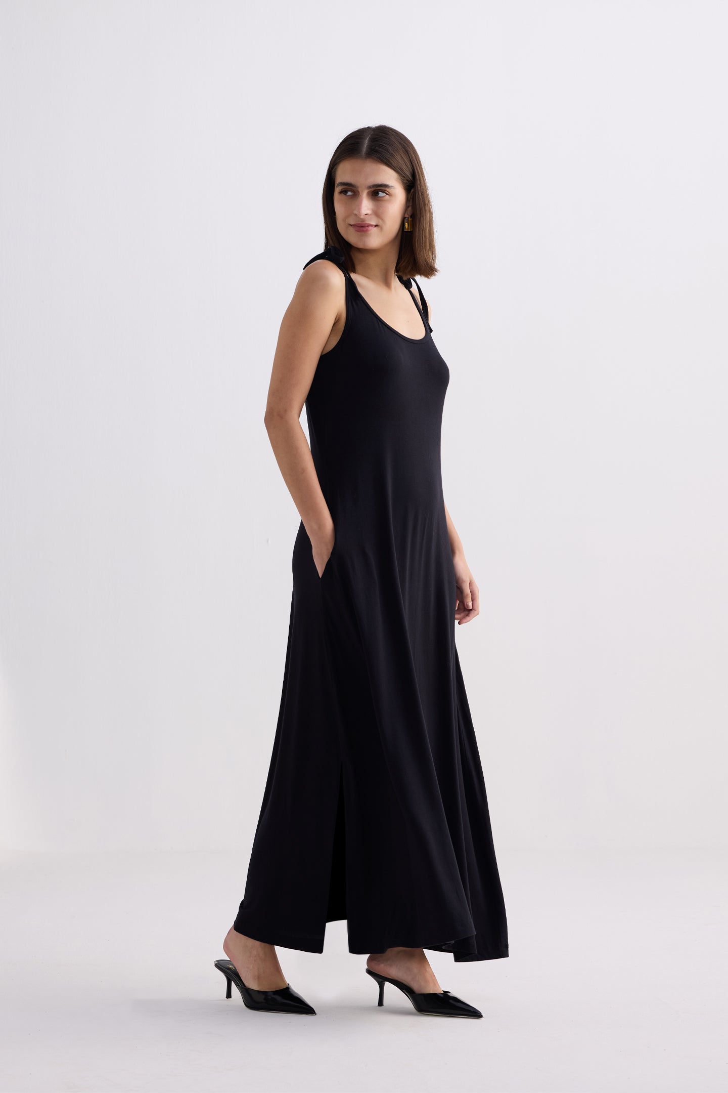 Tie-Detail Maxi Dress in Black Longshot