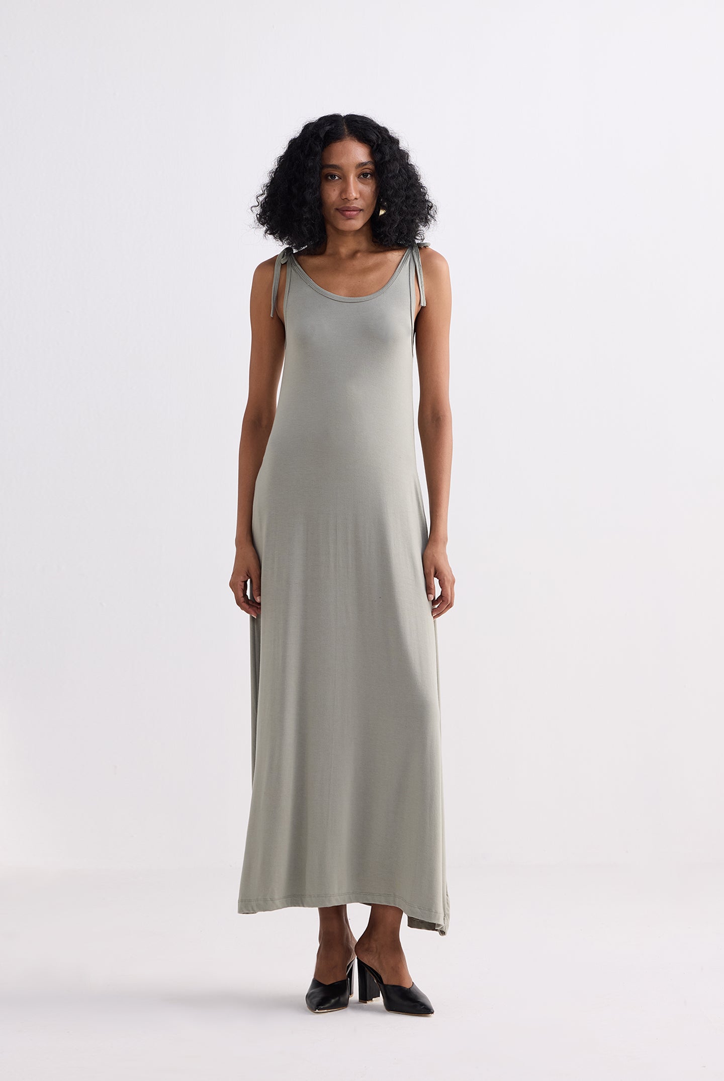 Tie-Detail Maxi Dress in Light Olive Longshot