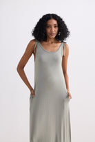 Tie-Detail Maxi Dress in Light Olive Longshot